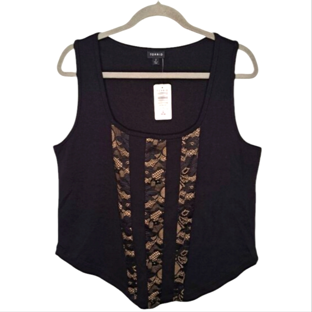 NEW Torrid Ponte Square Neck Black Lace Corset Top Plus Size 2